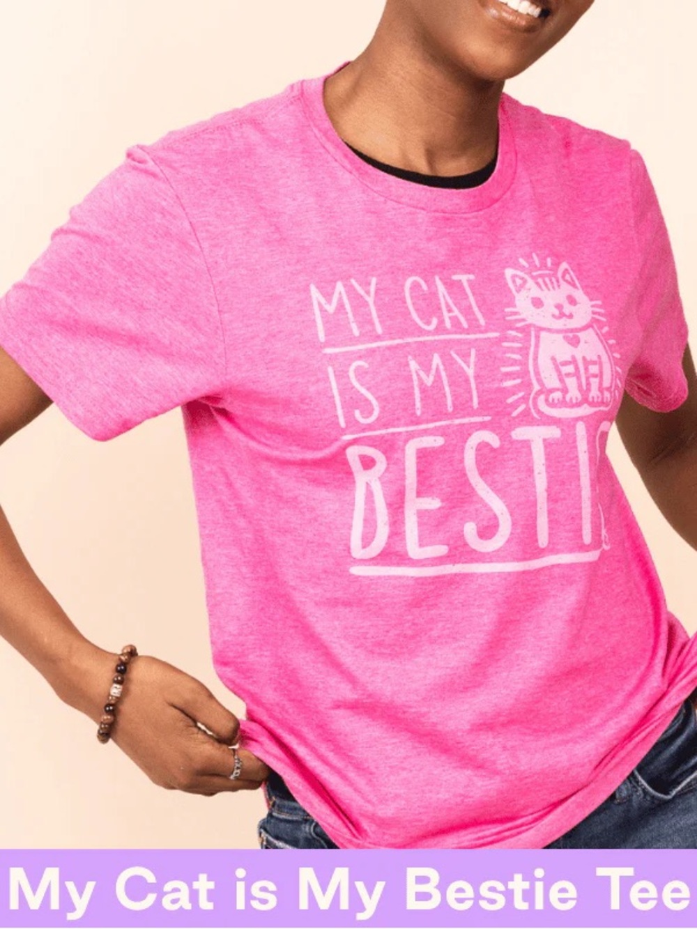 Cat Lady Box Hot Pink MY CAT IS MY BESTIE Tee - Size Medium